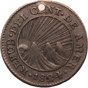 Central American Republic 1/2 Real 1824 NG M Holed Silver