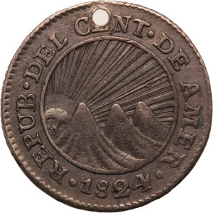 Central American Republic 1/2 Real 1824 NG M Holed Silver