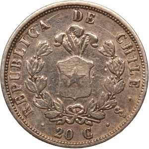 Chile 20 Centavos 1861 So Silver