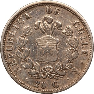 Chile 20 Centavos 1861 So Silver