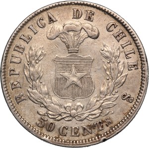 Chile 50 Centavos 1870 So 1870/68 Overdate Rare Silver