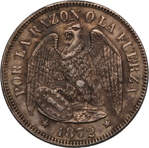 Chile 50 Centavos 1872 So Silver