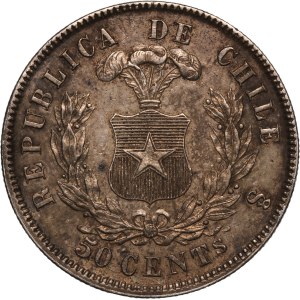 Chile 50 Centavos 1872 So Silver