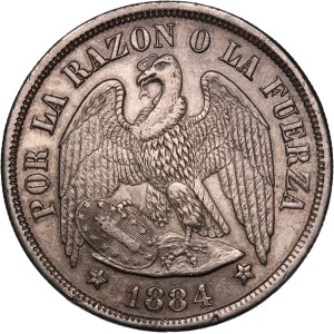 Chile 1 Peso 1884 So Silver