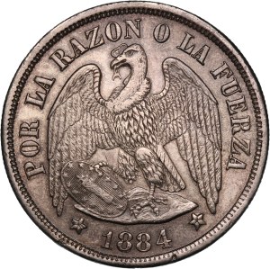 Chile 1 Peso 1884 So Silver