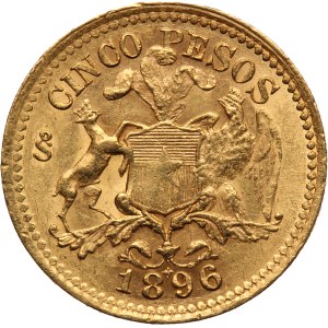 Chile 5 Pesos 1896 So Rare Gold