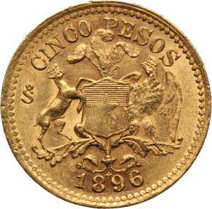 Chile 5 Pesos 1896 So Rare Gold