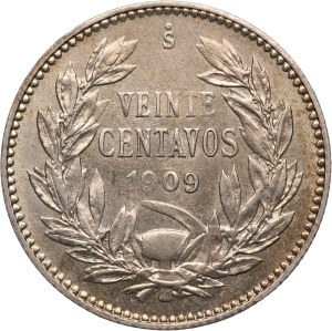 Chile 20 Centavos 1909 So Silver