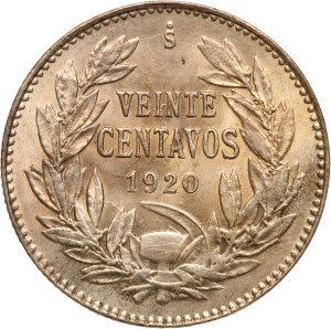 Chile 20 Centavos 1920 So Silver