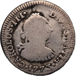 Colombia 1/2 Real 1773 NR VJ Rare, Repaired Silver