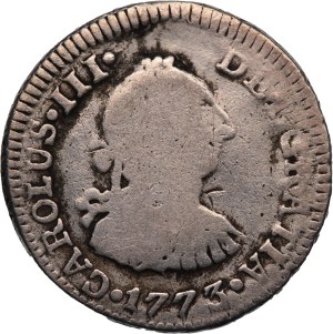 Colombia 1/2 Real 1773 NR VJ Rare, Repaired Silver
