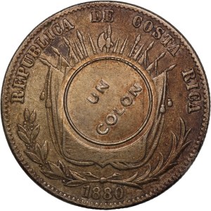 Costa Rica 1 Colon 1923 on 1880 Counterstamped Silver