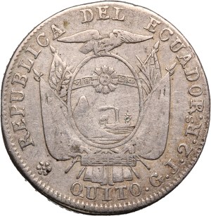 Ecuador 2 Reales 1849 GJ Silver