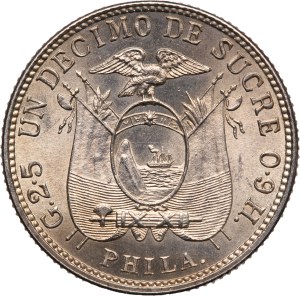 Ecuador 1 Decimo 1916 PHILA Silver