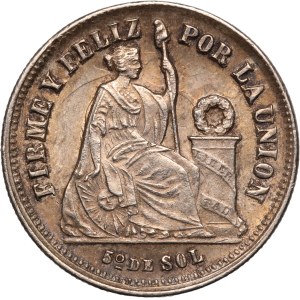Peru 1/5 Sol 1874 YJ Silver