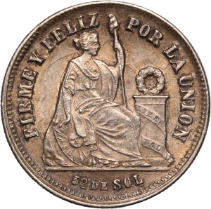 Peru 1/5 Sol 1874 YJ Silver