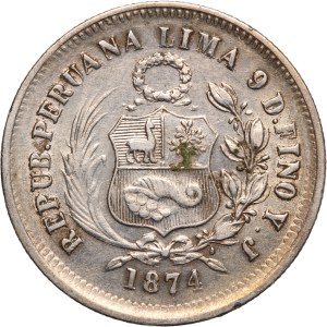 Peru 1/5 Sol 1874 YJ Silver