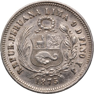 Peru 1/5 Sol 1875 YJ Silver