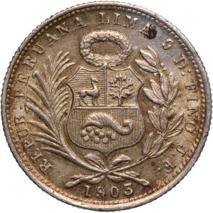 Peru 1/5 Sol 1903 JF Silver