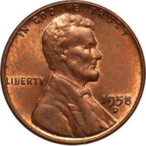 United States 1 Cent 1958 D Mint Error