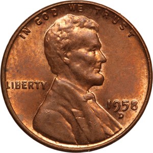 United States 1 Cent 1958 D Mint Error
