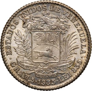 Venezuela 1 Bolivar 1935 Mint Error Silver