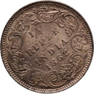 India, British 1/4 Rupee 1862 Mint error Silver