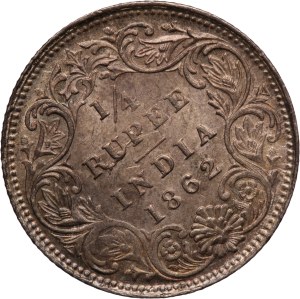 India, British 1/4 Rupee 1862 Mint error Silver