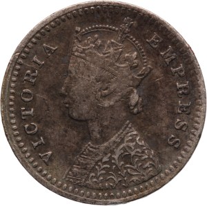 India, British 2 Annas 1881 B dot Silver
