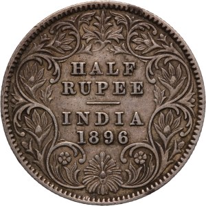 India, British 1/2 Rupee 1896 C Silver