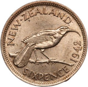 New Zealand 6 Pence 1942 Silver