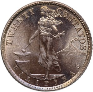 Philippines 20 Centavos 1937 M Silver