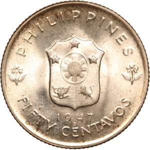 Philippines 50 Centavos 1947 S Silver
