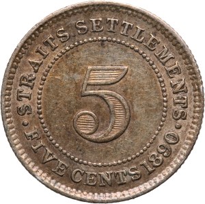 Straits Settlements 5 Cents 1890 H Silver