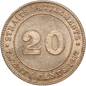 Straits Settlements 20 Cents 1917 B Silver
