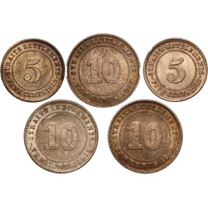 Straits Settlements Lot of 5 Coins 1917-1918