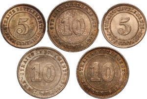 Straits Settlements Lot of 5 Coins 1917-1918