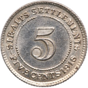 Straits Settlements 5 Cents 1918 Silver