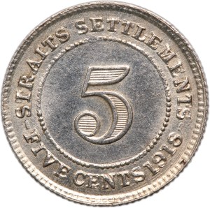 Straits Settlements 5 Cents 1918 Silver