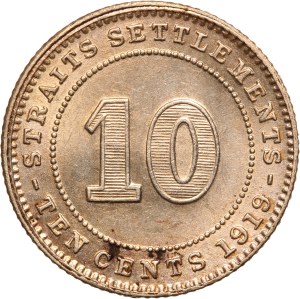 Straits Settlements 10 Cents 1919 Silver