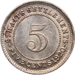 Straits Settlements 5 Cents 1920 XRare Silver
