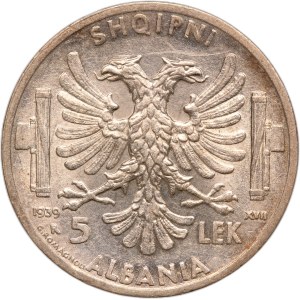 Albania 5 Lek 1939 R Silver