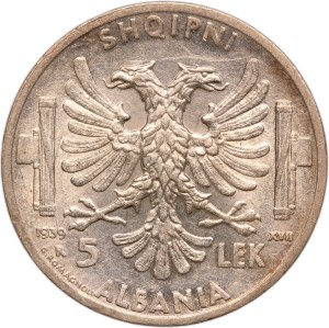 Albania 5 Lek 1939 R Silver