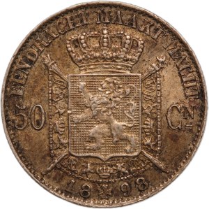 Belgium 50 Centimes 1898 Overdate Silver
