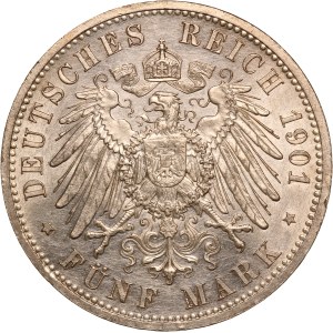 German States 5 Mark 1901 A Prussia Rare Silver