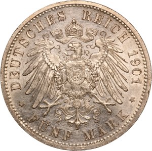 German States 5 Mark 1901 A Prussia Rare Silver