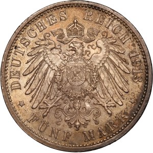 German States 5 Mark 1913 G Baden Silver