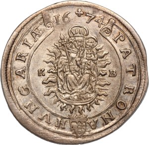 Hungary 15 Krajczar 1674 KB Silver
