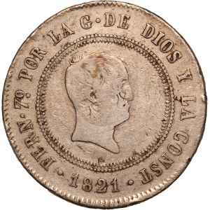Spain 10 Reales 1821 SrLT Rare Overstruck Silver