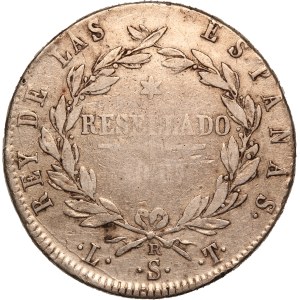 Spain 10 Reales 1821 SrLT Rare Overstruck Silver